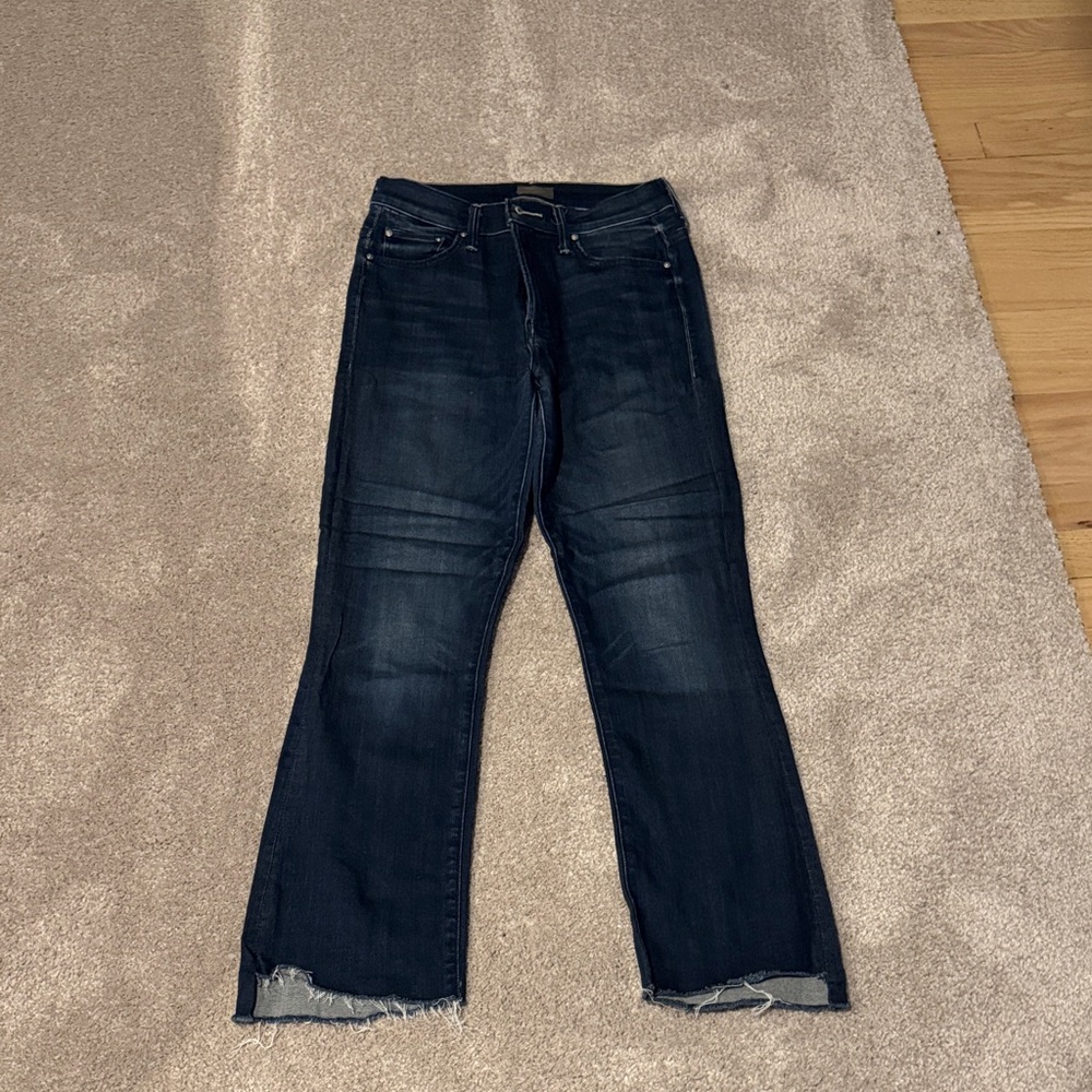 MOTHER Straight Leg Jeans in Dark Wash Blue